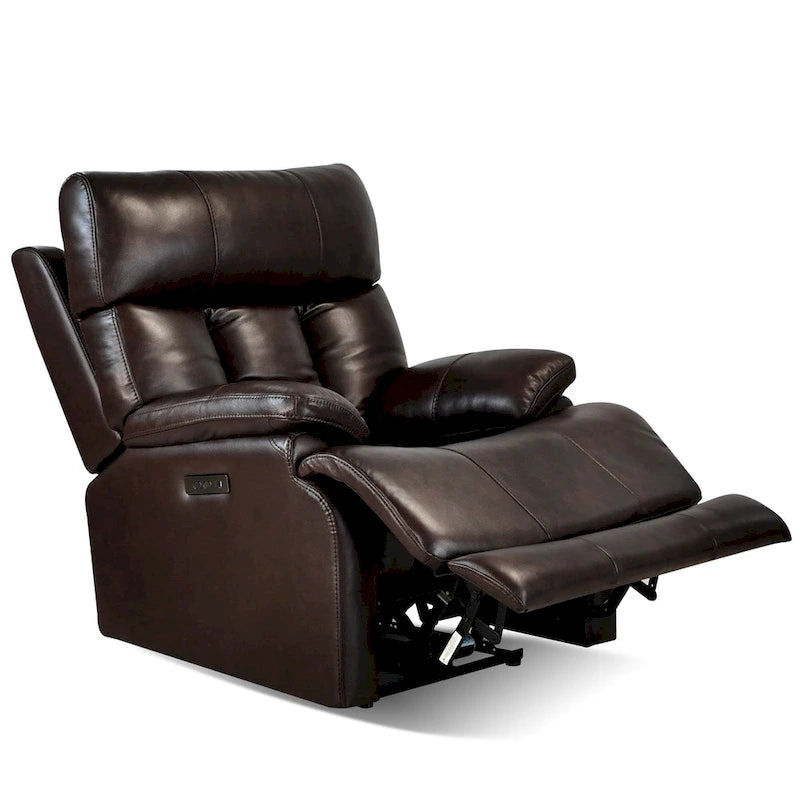 Fauteuil inclinable électrique en cuir pleine fleur avec appuie-tête réglable, repose-pieds extensible et fonction zéro gravité
