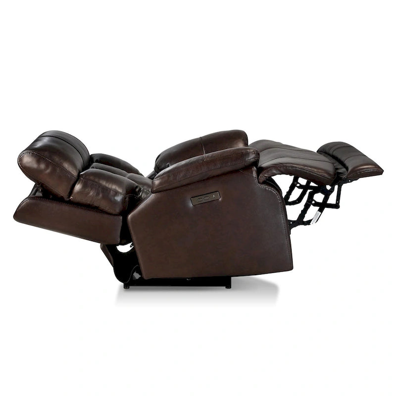 Fauteuil inclinable électrique en cuir pleine fleur avec appuie-tête réglable, repose-pieds extensible et fonction zéro gravité