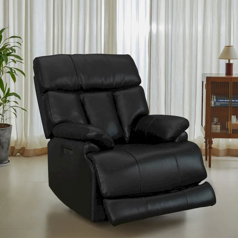 Fauteuil inclinable électrique en cuir pleine fleur avec appuie-tête réglable, repose-pieds extensible et fonction zéro gravité
