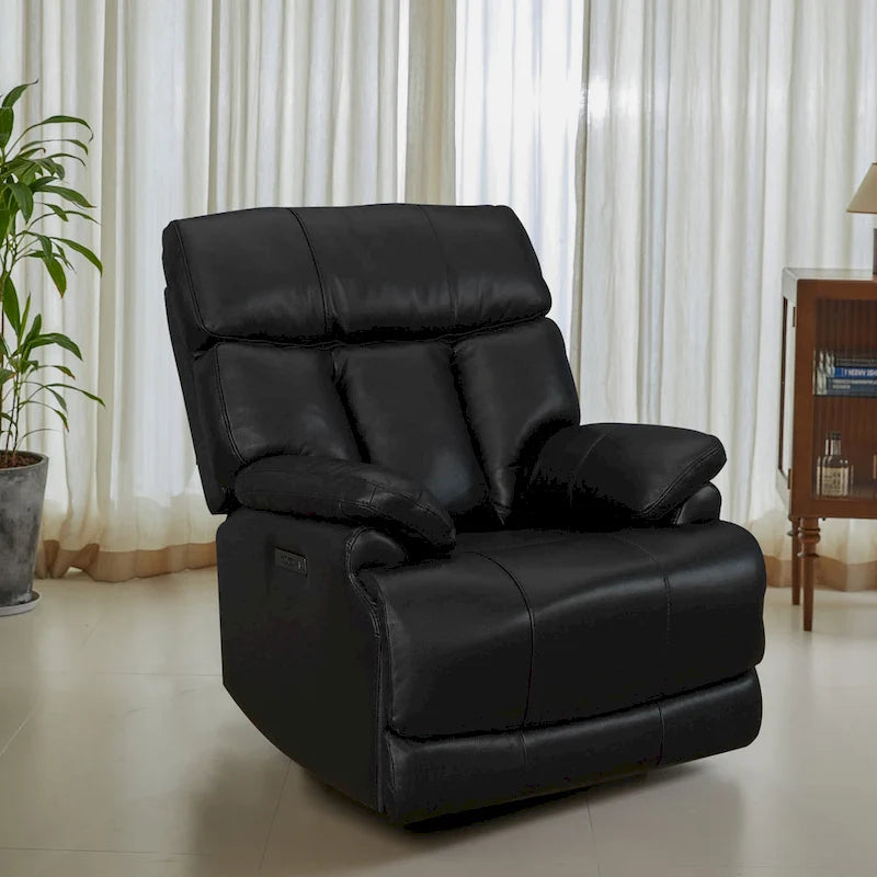Fauteuil inclinable électrique en cuir pleine fleur avec appuie-tête réglable, repose-pieds extensible et fonction zéro gravité