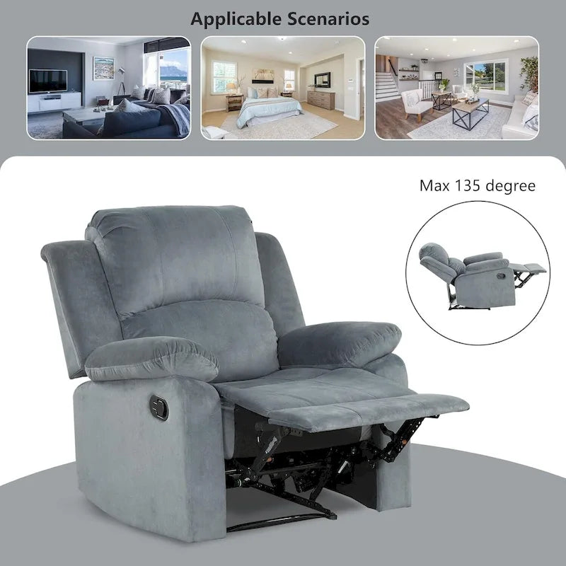 Fauteuil inclinable manuel, canapé individuel inclinable rembourré en tissu doux pour salon chambre