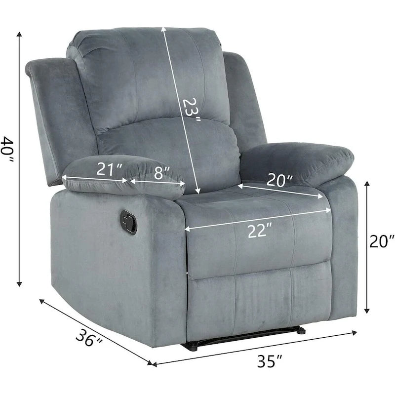 Fauteuil inclinable manuel, canapé individuel inclinable rembourré en tissu doux pour salon chambre