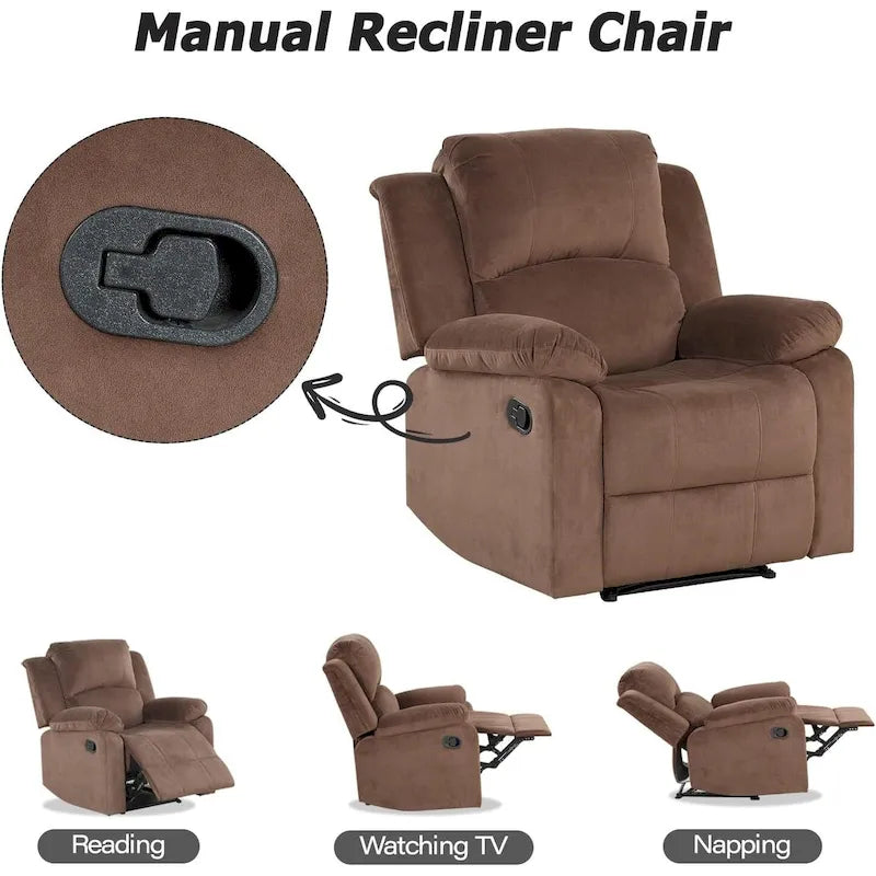 Fauteuil inclinable manuel, canapé individuel inclinable rembourré en tissu doux pour salon chambre