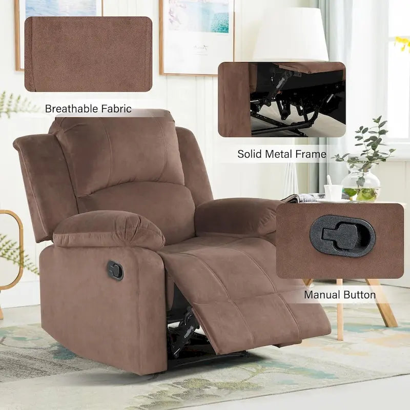 Fauteuil inclinable manuel, canapé individuel inclinable rembourré en tissu doux pour salon chambre
