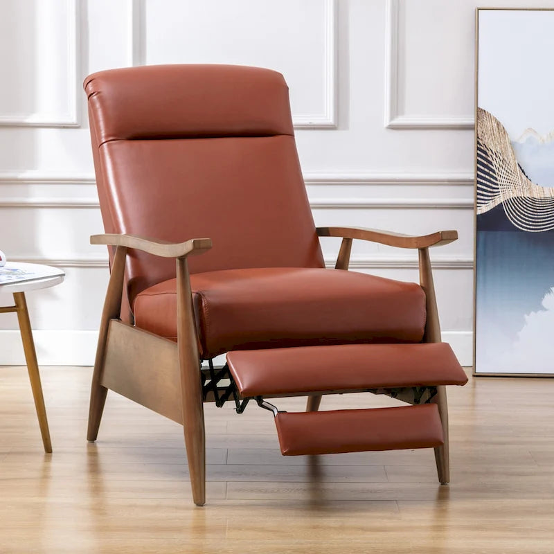 Fauteuil inclinable à dossier poussoir en cuir pleine fleur et bois Fordham par Greyson Living
