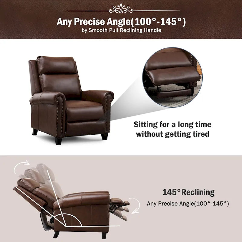 Fauteuil inclinable en cuir véritable avec accoudoirs et dossier confortables