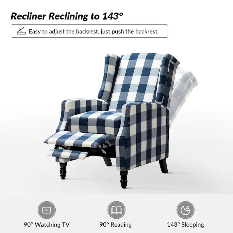 Fauteuil inclinable manuel Damaris de style Mid-Century Modern avec dossier à oreilles par HULALA HOME