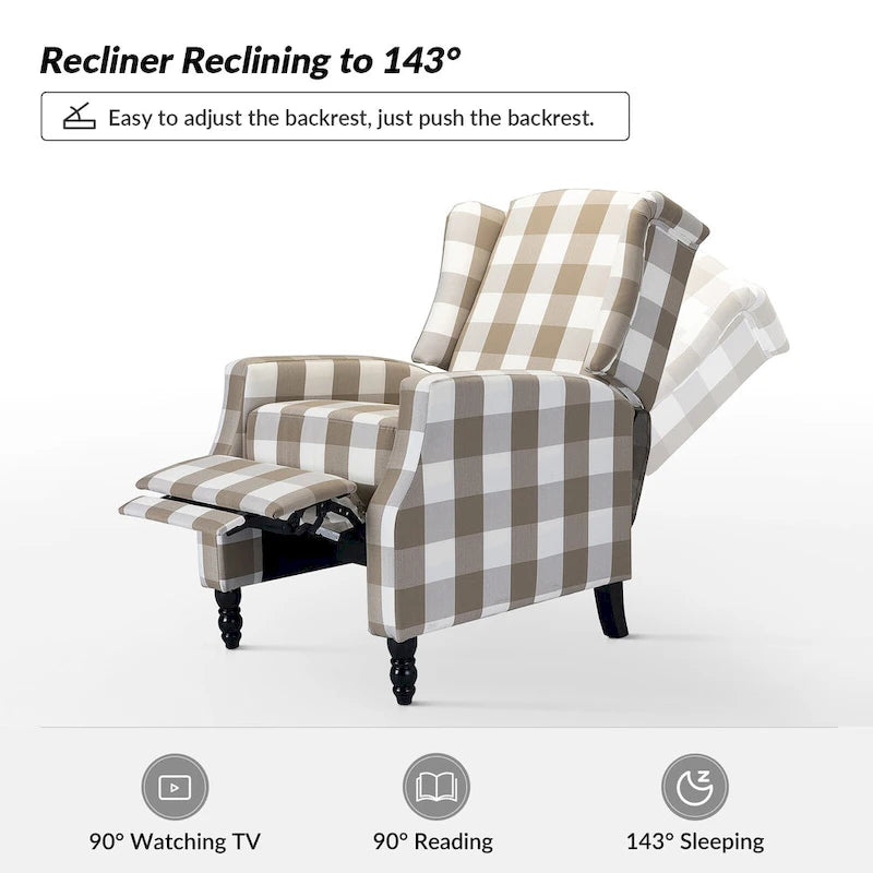 Fauteuil inclinable manuel Damaris de style Mid-Century Modern avec dossier à oreilles par HULALA HOME