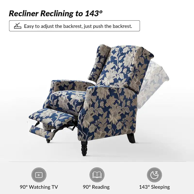 Fauteuil inclinable manuel Damaris de style Mid-Century Modern avec dossier à oreilles par HULALA HOME