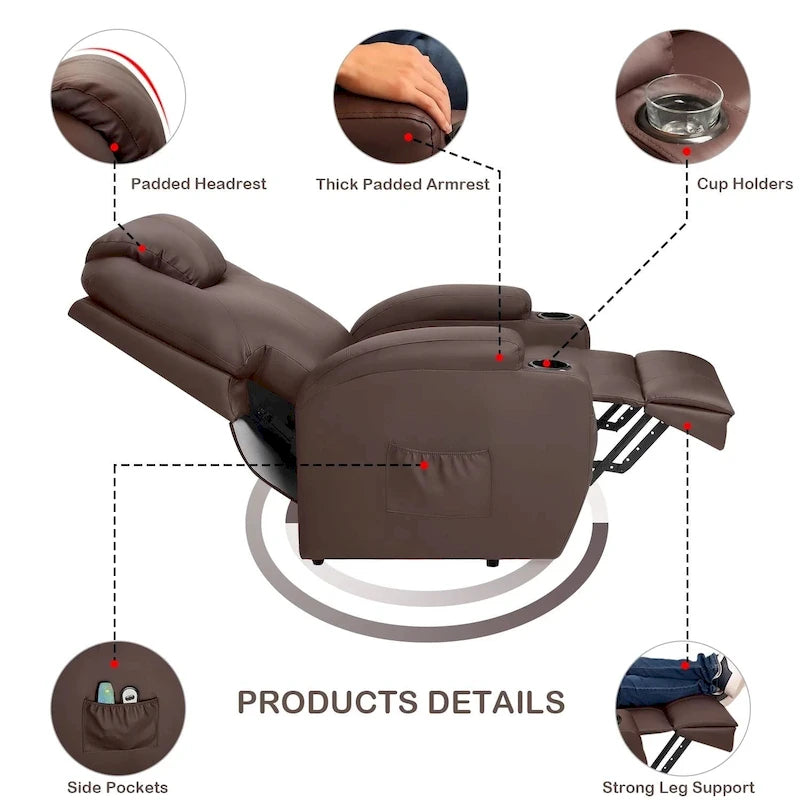 Fauteuil inclinable LACOO Power Lift en cuir PU avec massage