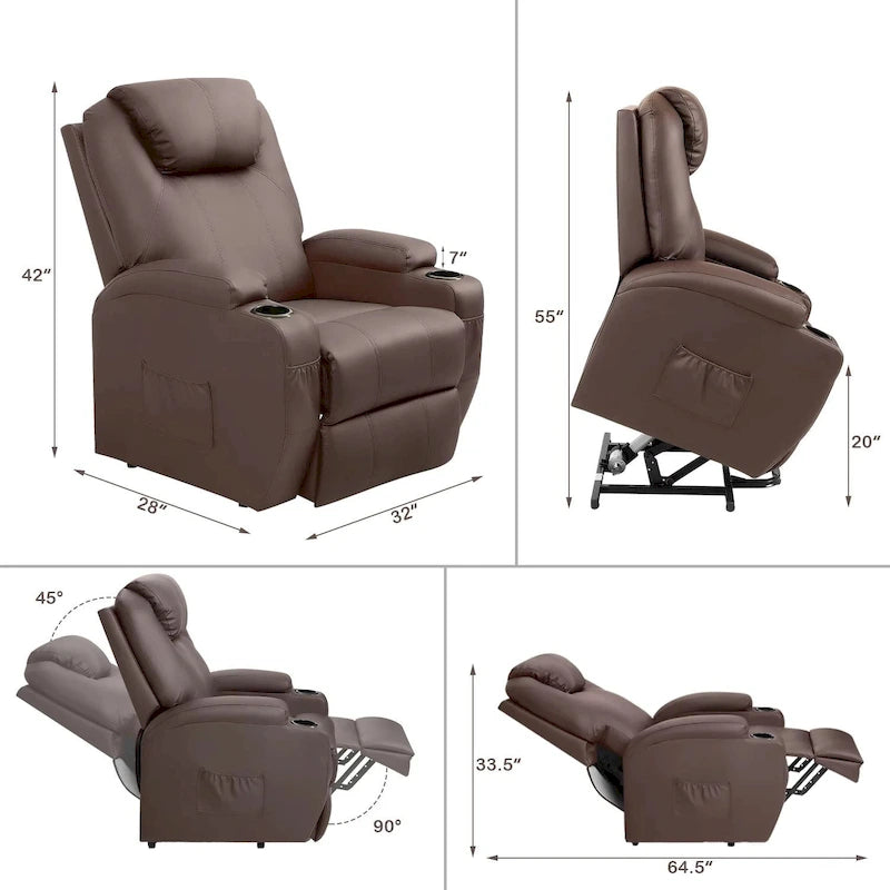 Fauteuil inclinable LACOO Power Lift en cuir PU avec massage