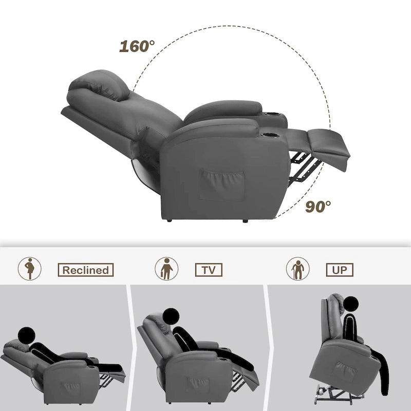 Fauteuil inclinable LACOO Power Lift en cuir PU avec massage