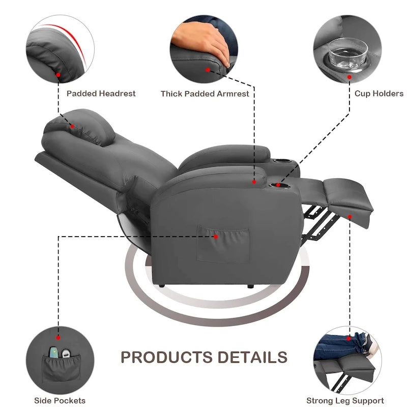 Fauteuil inclinable LACOO Power Lift en cuir PU avec massage