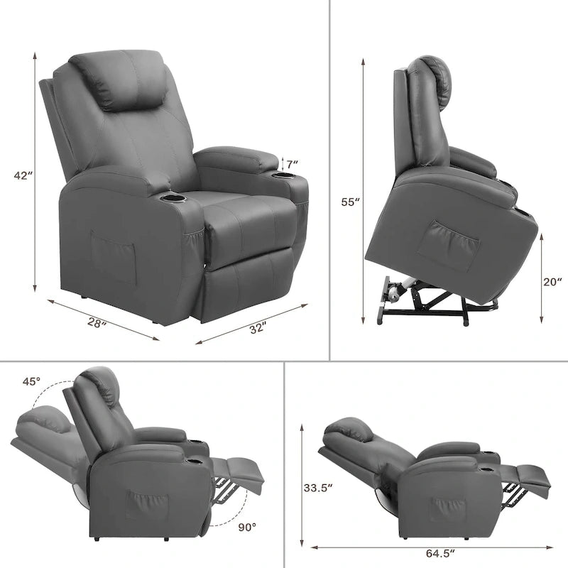 Fauteuil inclinable LACOO Power Lift en cuir PU avec massage