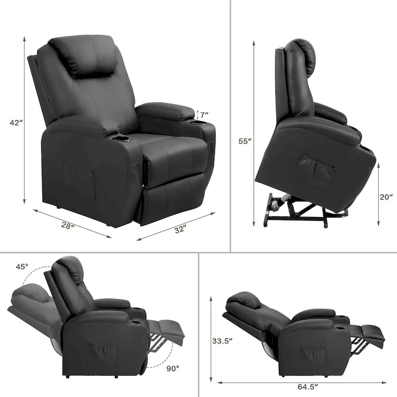 Fauteuil inclinable LACOO Power Lift en cuir PU avec massage