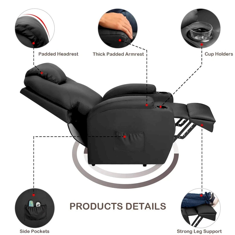 Fauteuil inclinable LACOO Power Lift en cuir PU avec massage