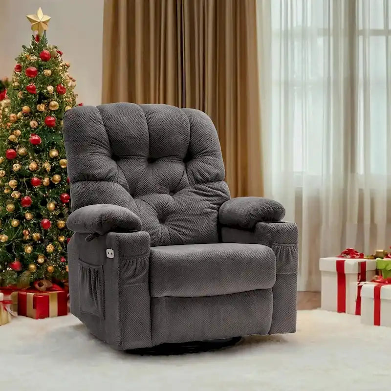 Fauteuil inclinable électrique pivotant et coulissant MCombo avec porte-gobelets et ports USB, en tissu pour chambre de bébé, 7797