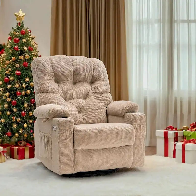 Fauteuil inclinable électrique pivotant et coulissant MCombo avec porte-gobelets et ports USB, en tissu pour chambre de bébé, 7797