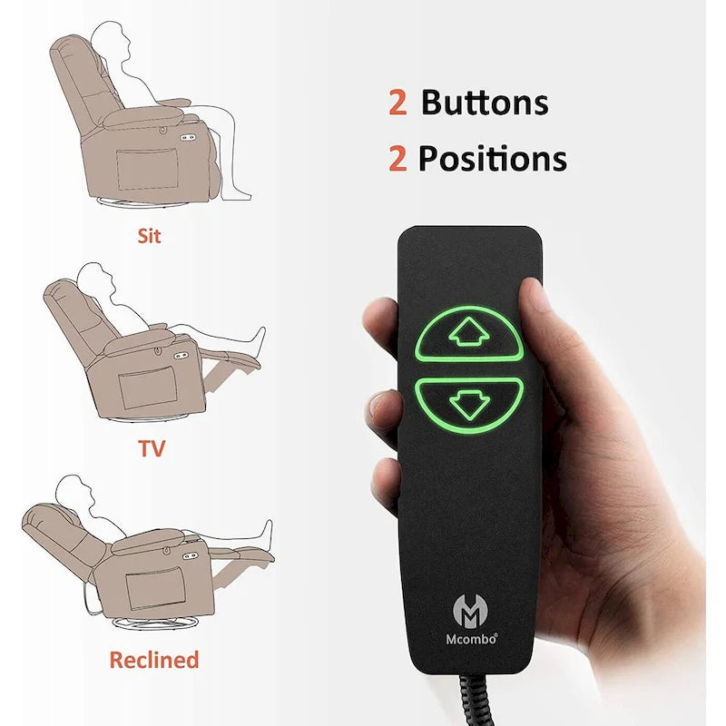 Fauteuil inclinable électrique pivotant et coulissant MCombo avec porte-gobelets et ports USB, en tissu pour chambre de bébé, 7797
