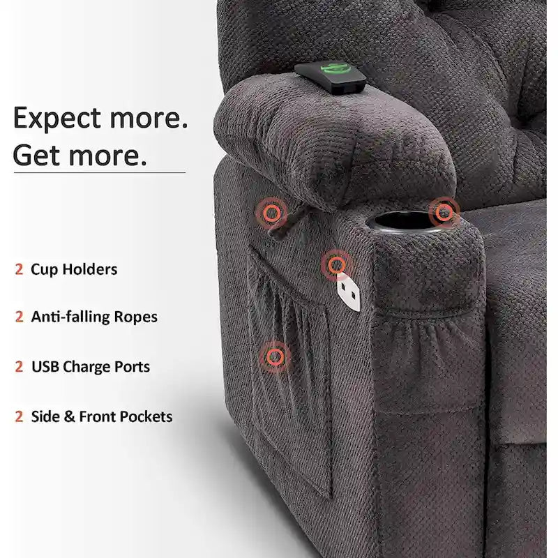 Fauteuil inclinable électrique pivotant et coulissant MCombo avec porte-gobelets et ports USB, en tissu pour chambre de bébé, 7797