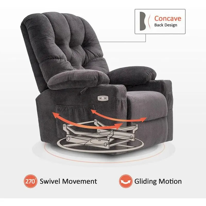 Fauteuil inclinable électrique pivotant et coulissant MCombo avec porte-gobelets et ports USB, en tissu pour chambre de bébé, 7797