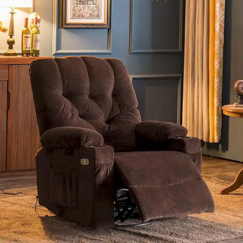 Fauteuil inclinable électrique pivotant et coulissant MCombo avec porte-gobelets et ports USB, en tissu pour chambre de bébé, 7797