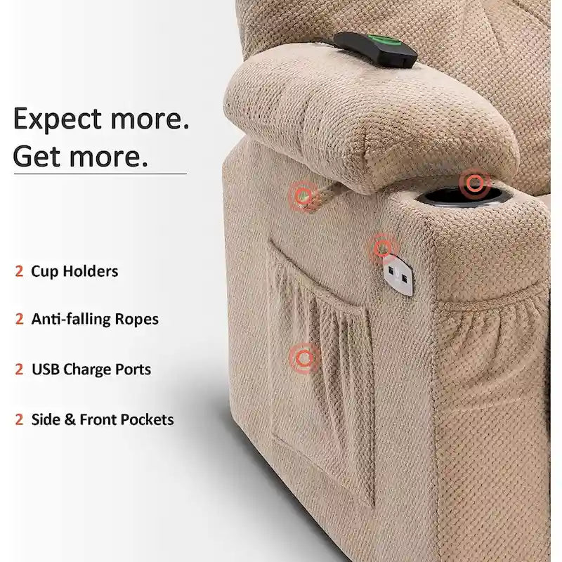 Fauteuil inclinable électrique pivotant et coulissant MCombo avec porte-gobelets et ports USB, en tissu pour chambre de bébé, 7797
