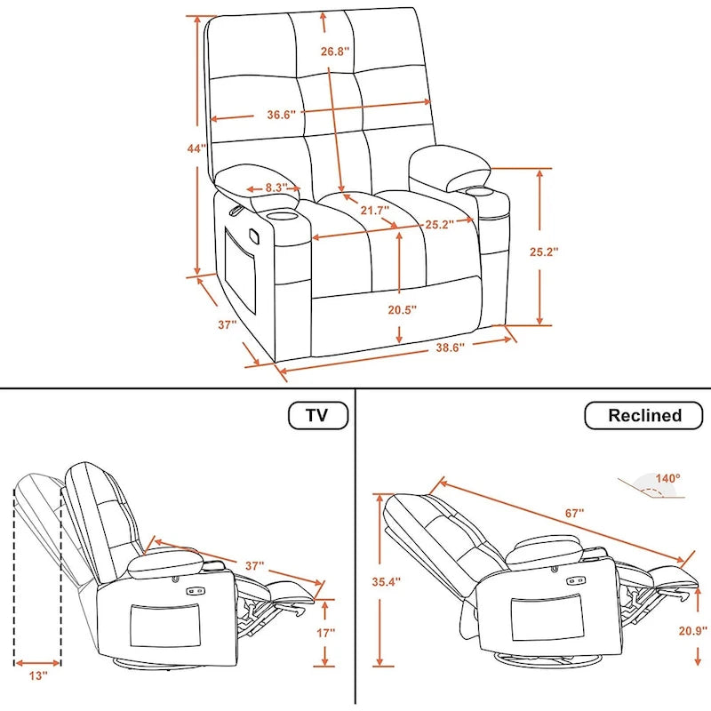 Fauteuil inclinable, pivotant et coulissant MCombo avec fonctions de massage et chauffage, en faux cuir 7748