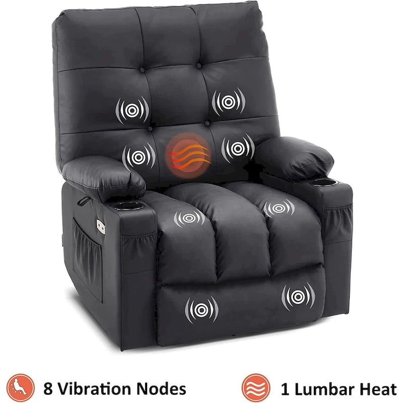 Fauteuil inclinable, pivotant et coulissant MCombo avec fonctions de massage et chauffage, en faux cuir 7748
