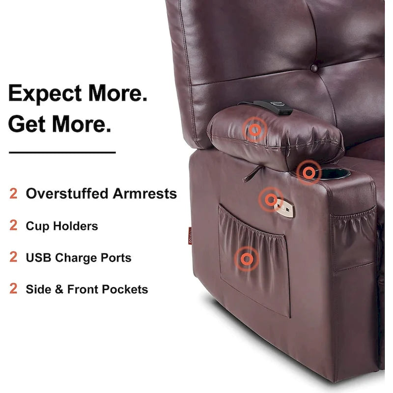 Fauteuil inclinable, pivotant et coulissant MCombo avec fonctions de massage et chauffage, en faux cuir 7748