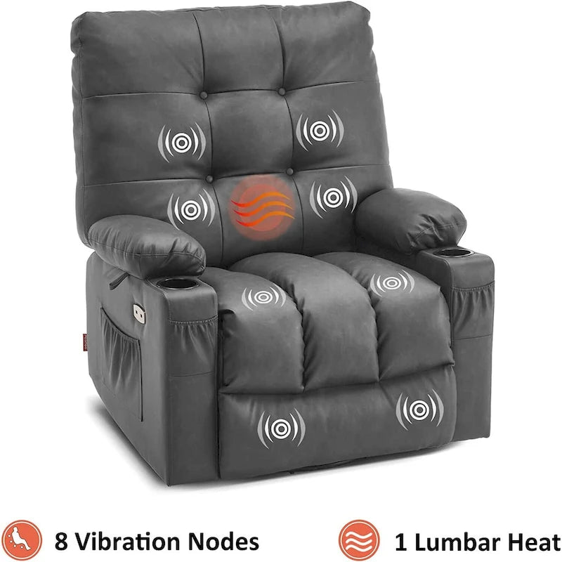 Fauteuil inclinable, pivotant et coulissant MCombo avec fonctions de massage et chauffage, en faux cuir 7748