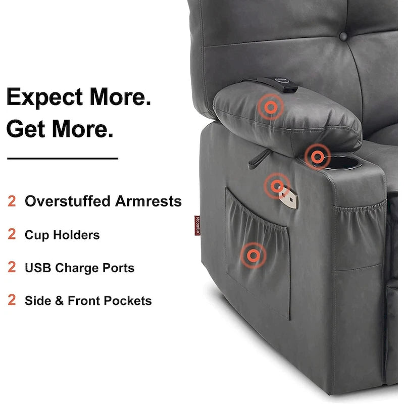 Fauteuil inclinable, pivotant et coulissant MCombo avec fonctions de massage et chauffage, en faux cuir 7748