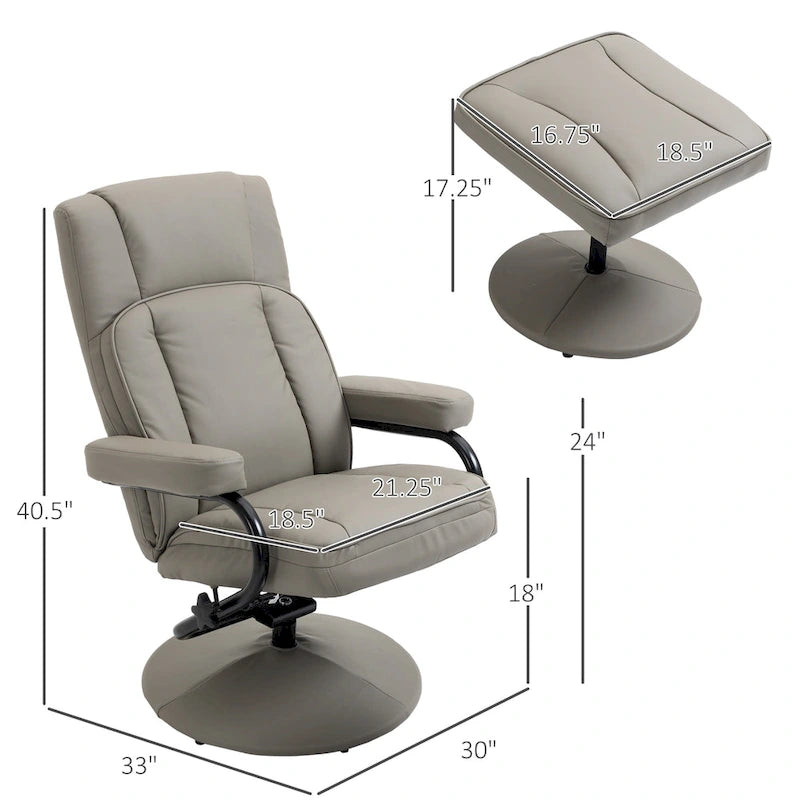 HOMCOM Fauteuil relax pivotant, inclinable, en similicuir, avec repose-pieds, pour salon, bureau, chambre à coucher