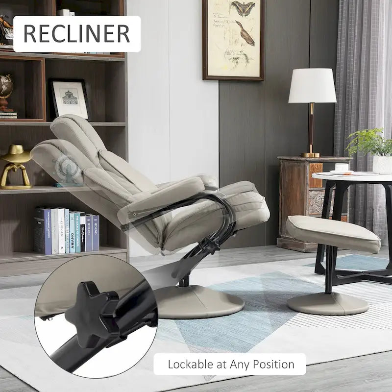 HOMCOM Fauteuil relax pivotant, inclinable, en similicuir, avec repose-pieds, pour salon, bureau, chambre à coucher