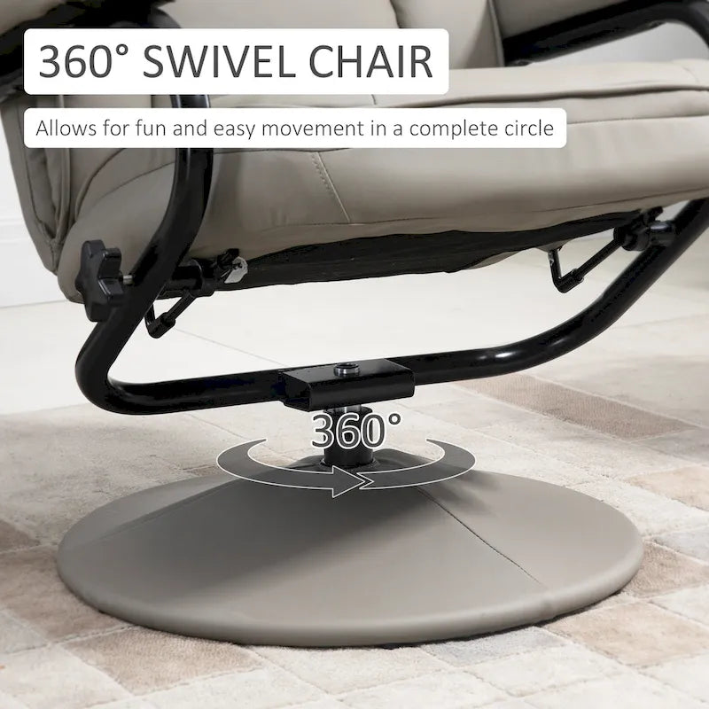 HOMCOM Fauteuil relax pivotant, inclinable, en similicuir, avec repose-pieds, pour salon, bureau, chambre à coucher