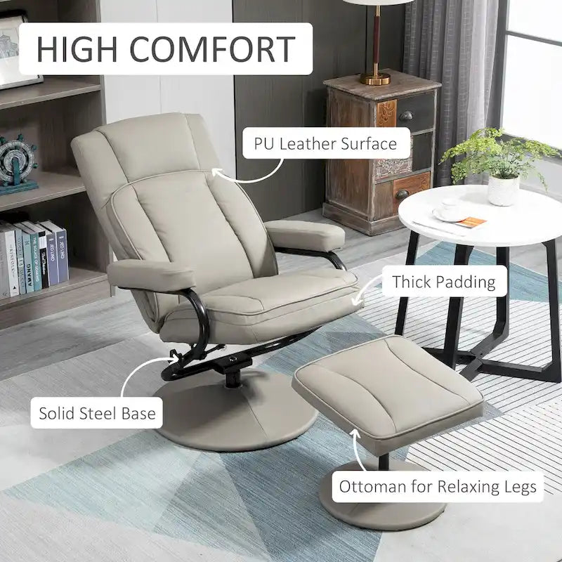 HOMCOM Fauteuil relax pivotant, inclinable, en similicuir, avec repose-pieds, pour salon, bureau, chambre à coucher