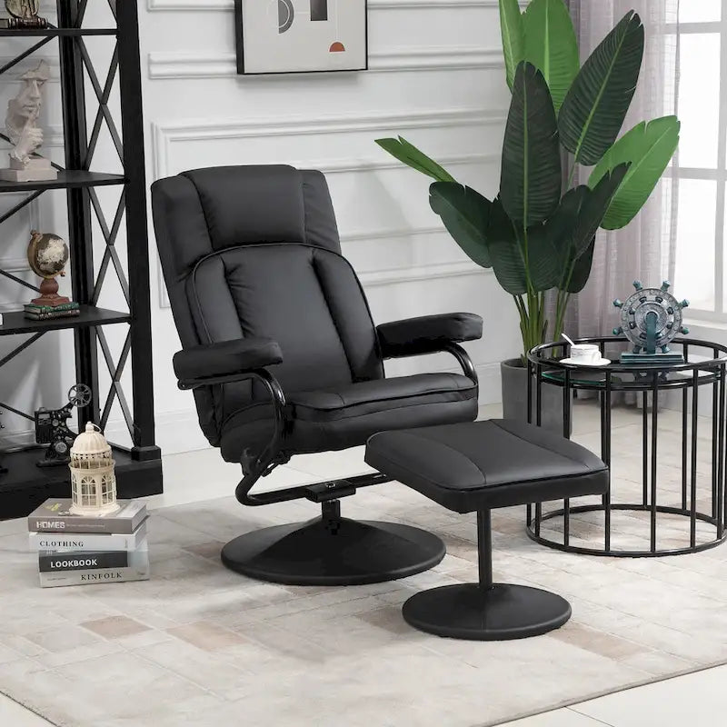 HOMCOM Fauteuil relax pivotant, inclinable, en similicuir, avec repose-pieds, pour salon, bureau, chambre à coucher
