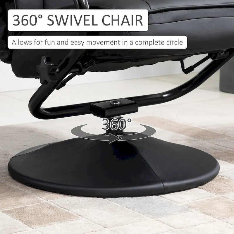 HOMCOM Fauteuil relax pivotant, inclinable, en similicuir, avec repose-pieds, pour salon, bureau, chambre à coucher