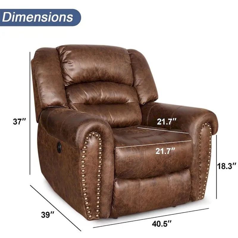 Fauteuil inclinable électrique en cuir respirant avec port USB pour salon et salle de cinéma