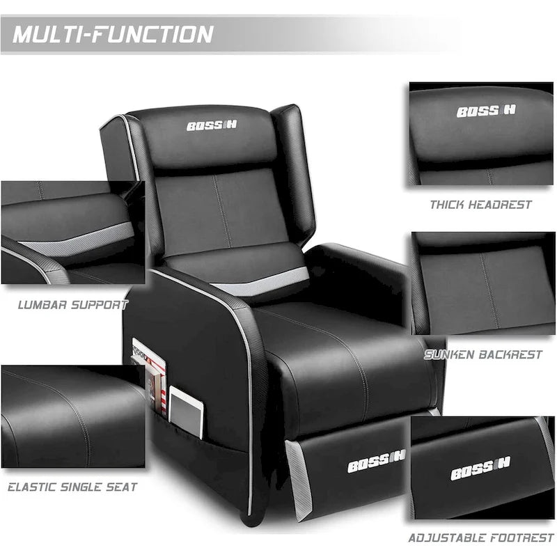 BOSSIN - Canapé inclinable simple de jeu ergonomique en cuir PU pour le salon