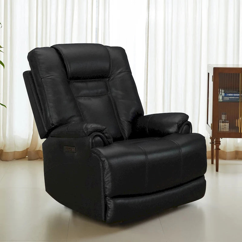 Fauteuil inclinable électrique avec appuie-tête réglable, repose-pieds extensible et fonction zéro gravité en cuir véritable pleine fleur