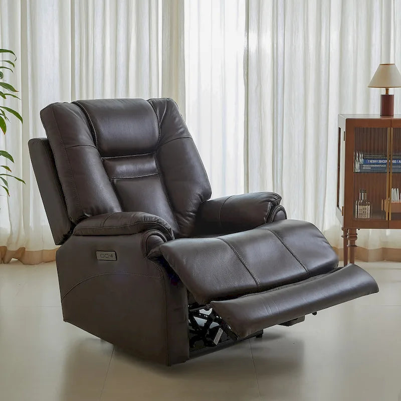 Fauteuil inclinable électrique avec appuie-tête réglable, repose-pieds extensible et fonction zéro gravité en cuir véritable pleine fleur