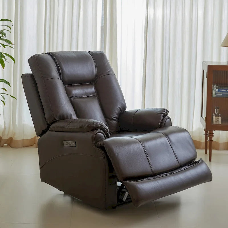 Fauteuil inclinable électrique avec appuie-tête réglable, repose-pieds extensible et fonction zéro gravité en cuir véritable pleine fleur
