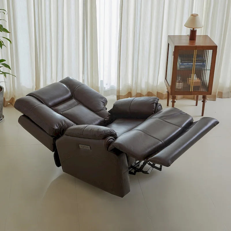 Fauteuil inclinable électrique avec appuie-tête réglable, repose-pieds extensible et fonction zéro gravité en cuir véritable pleine fleur