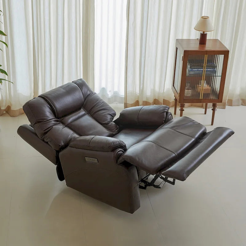 Fauteuil inclinable électrique avec appuie-tête réglable, repose-pieds extensible et fonction zéro gravité en cuir véritable pleine fleur