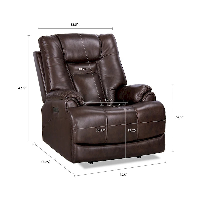 Fauteuil inclinable électrique avec appuie-tête réglable, repose-pieds extensible et fonction zéro gravité en cuir véritable pleine fleur