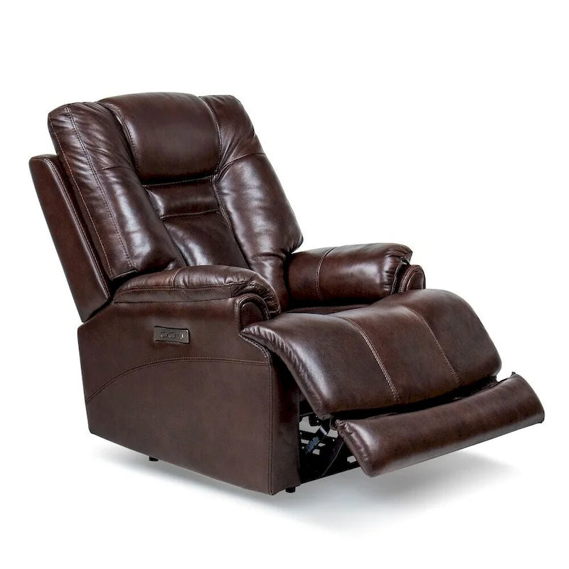 Fauteuil inclinable électrique avec appuie-tête réglable, repose-pieds extensible et fonction zéro gravité en cuir véritable pleine fleur