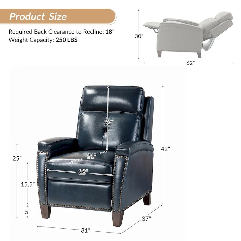 Fauteuil inclinable Gaspar Mid-Century Modern avec clous décoratifs par HULALA HOME