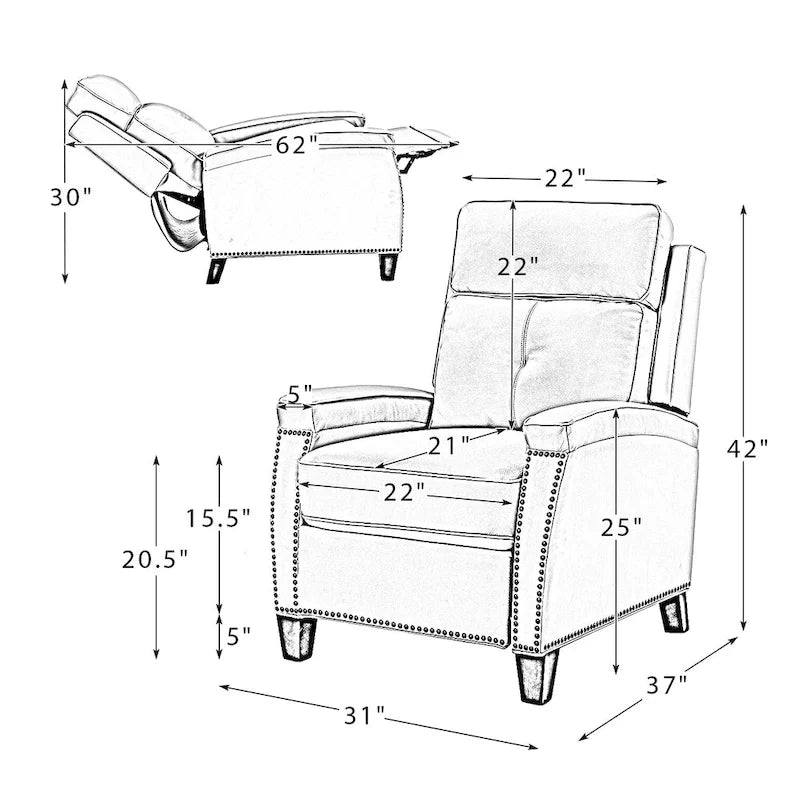 Fauteuil inclinable Gaspar Mid-Century Modern avec clous décoratifs par HULALA HOME