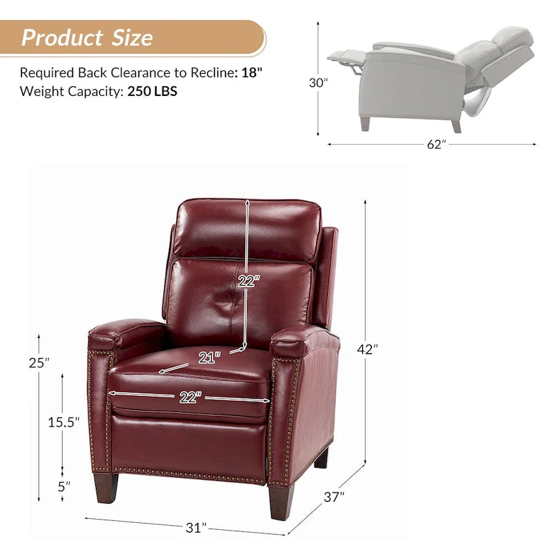 Fauteuil inclinable Gaspar Mid-Century Modern avec clous décoratifs par HULALA HOME